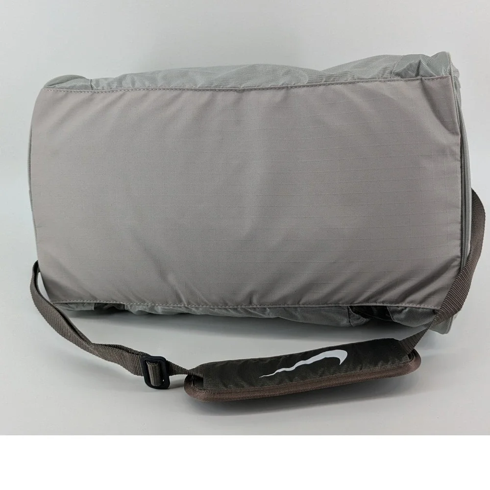 Nike Grey Ripstop Duffel Bag Orange Trim Gym Travel Sports Bag with Shoe Pocket